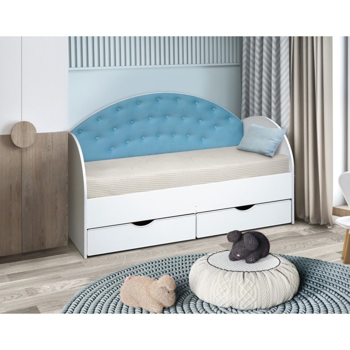 Кровать «Софа 10», 800 × 1900 мм, цвет корпуса белый / велюр бирюзовый