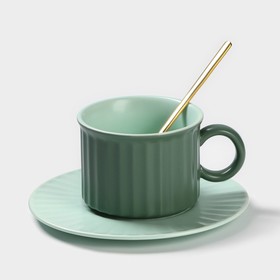 Чайная пара "Профитроль" чашка 200 мл, блюдце 13,7 см, цвет зелёный/мятный
