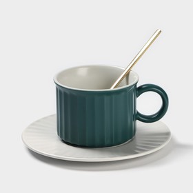 Чайная пара "Профитроль" чашка 200 мл, блюдце 13,7 см, цвет зеленый/белый