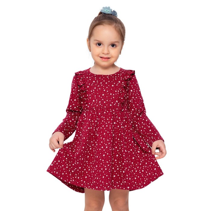 Платье для девочки с длинным рукавом с рюшами, рост 110 см, принт звёзды, цвет бордовый
