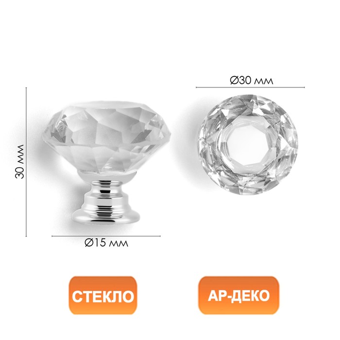 цена Ручка кнопка CAPPIO, Алмаз, стеклянная, d=30 мм