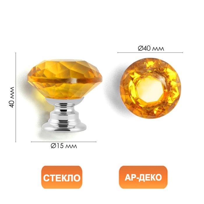 Ручка кнопка CAPPIO, цвет золото Алмаз, стеклянная, d=40 мм