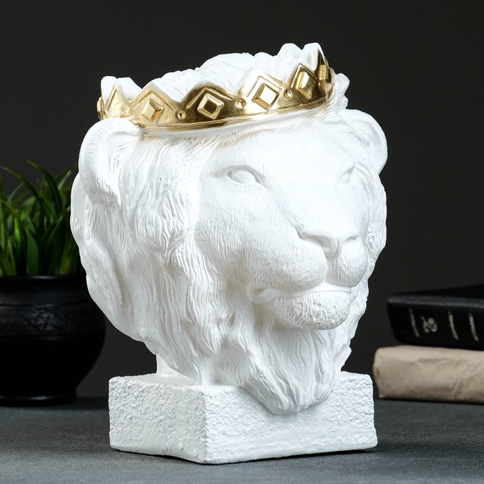 Копилка Лев в короне белый с золотом, 26см