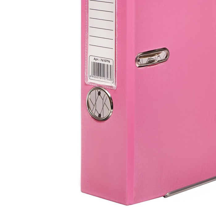 Регистратор PP 50мм розовый, метал.окантовка/карман, собранный,