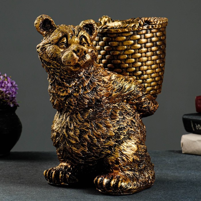 фото Подставка для зонтов "медведь с корзиной" бронза 30х23х30см хорошие сувениры