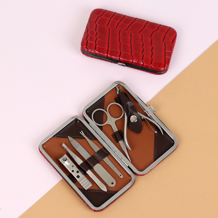 Набор маникюрный, 6 предметов, цвет красный