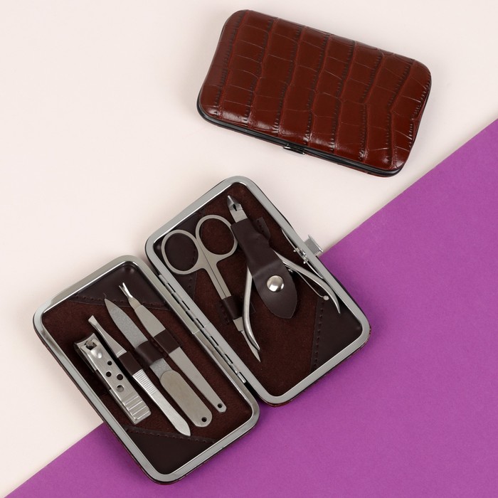 Набор маникюрный, 6 предметов, цвет коричневый