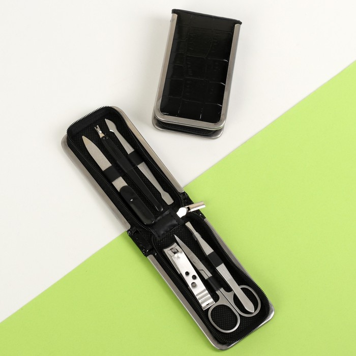 Набор маникюрный в футляре, 6 предметов, цвет чёрный