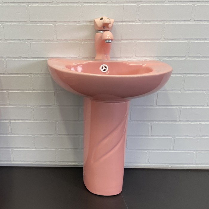 Раковина детская Comforty 0991P, донный клапан DK-02P, пьедестал P0991P, смеситель 01P, цвет розовый