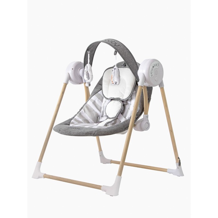 Электронные качели детские AmaroBaby Wooden Swing, цвет серый