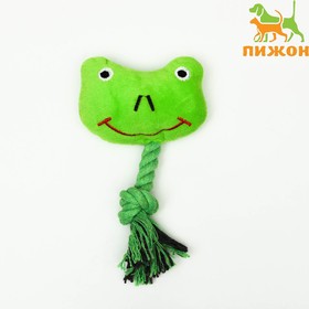 Игрушка мягкая для собак 'Лягушка с канатом', с пищалкой, 18 см, зелёная Ош