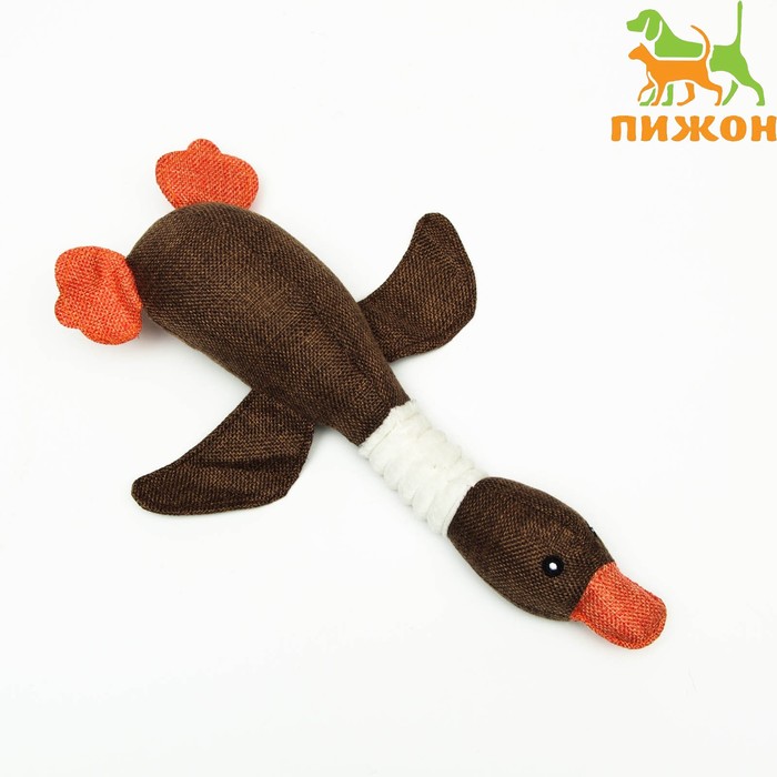 цена Игрушка текстильная Утка с пищалкой, 31 см, коричневая