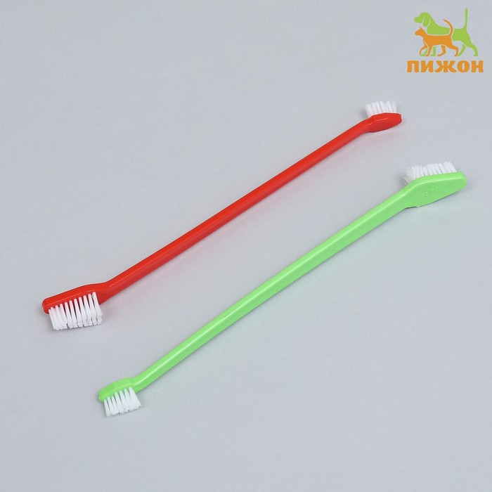 Зубная щётка двухсторонняя, набор 2 шт, розоваязелёная