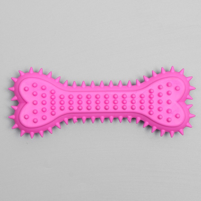фото Игрушка жевательная литая "кость с шипами", 15 х 6 х 2,5 см, розовая пижон
