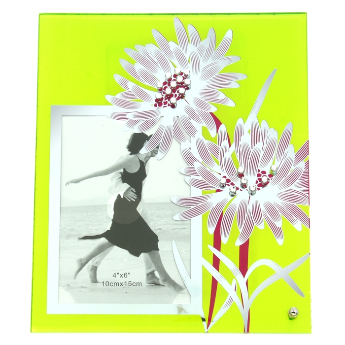 Фоторамка зеркальная "Цветы на зеленом" со стразами, 10х15 см