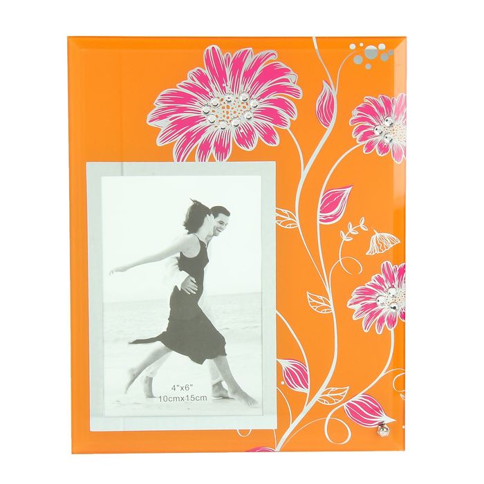 Фоторамка зеркальная "Вьюнок с цветами" со стразами, 10х15 см