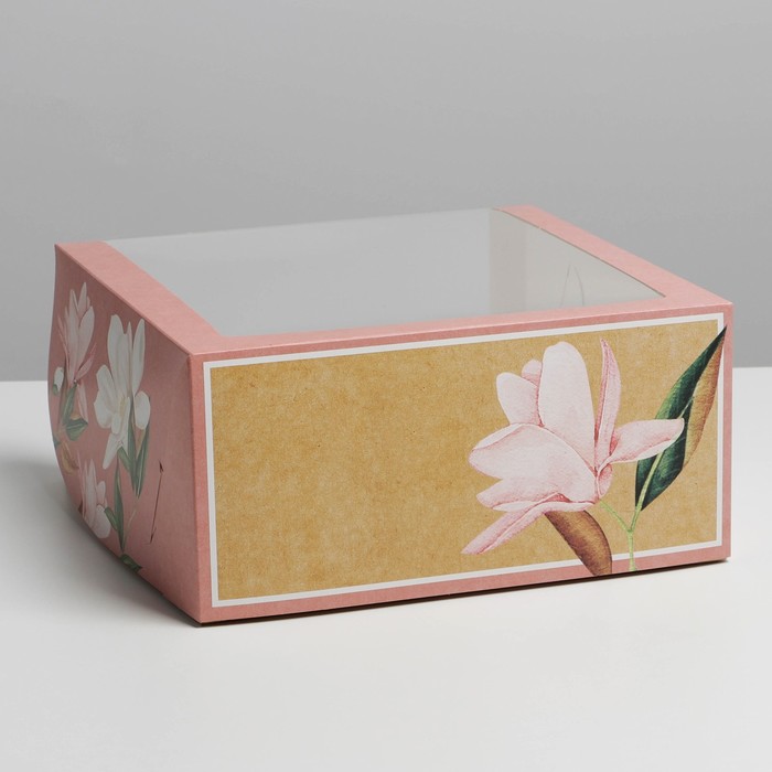 

Коробка для торта с окном «Pink flowers» 23 х 23 х 11 см