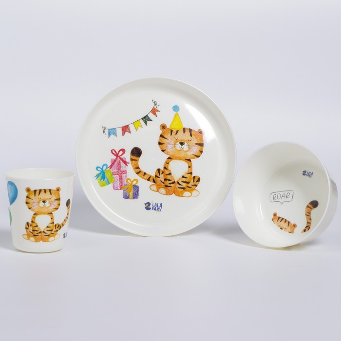 фото Набор детской посуды lalababy play with me tiger (тарелка, миска, стакан)