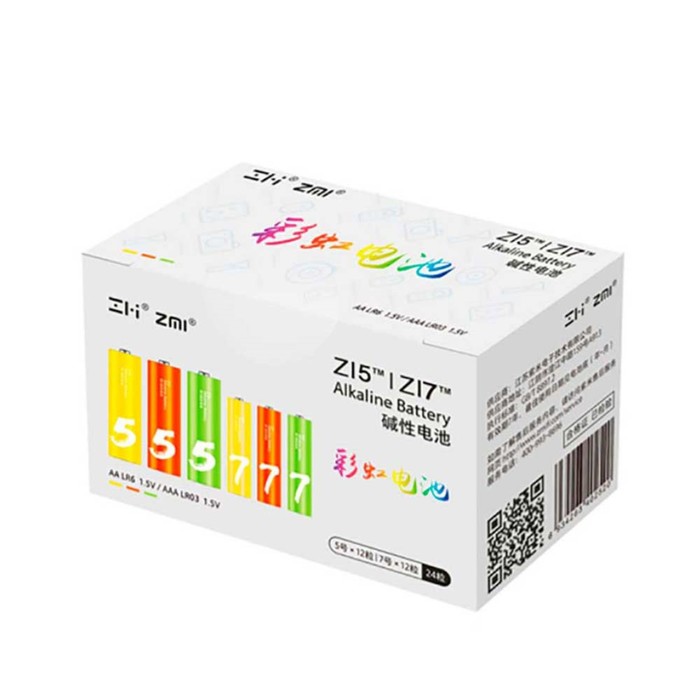 Набор алкалиновых батареек Xiaomi ZMI Rainbow (12 АА + 12 ААА), LR24-BOX, 1.5 В, 24 шт. набор алкалиновых батареек xiaomi zmi rainbow 12 аа 12 ааа lr24 box 1 5 в 24 шт