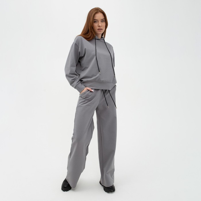 фото Костюм женский (толстовка/брюки), цвет серый, размер 52 modellini