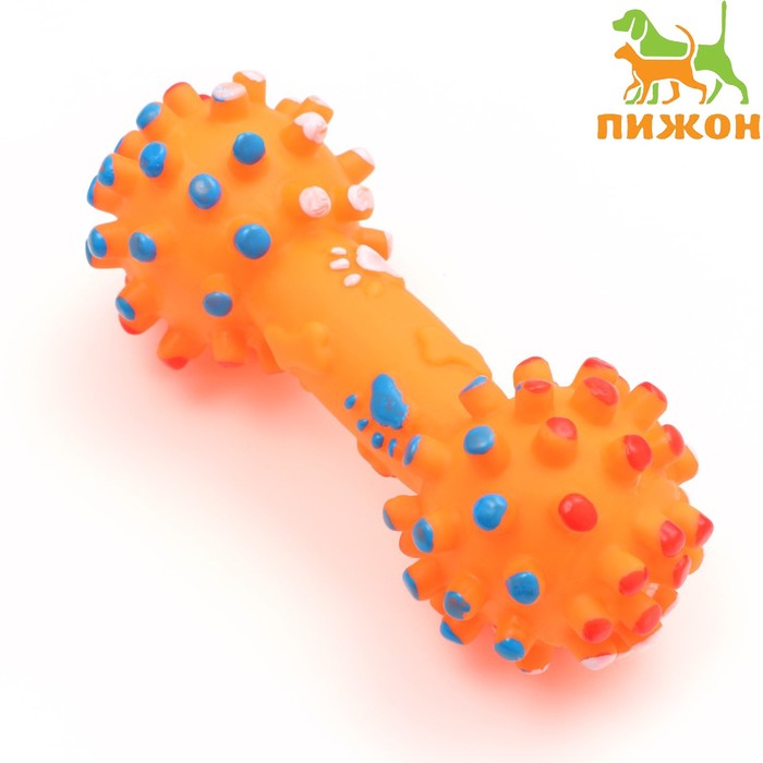 Игрушка пищащая увеличенная Гантель с лапками для собак, 16,5 x 6 см, оранжевая игрушка пищащая гантель с лапками для собак 13 см зелёная