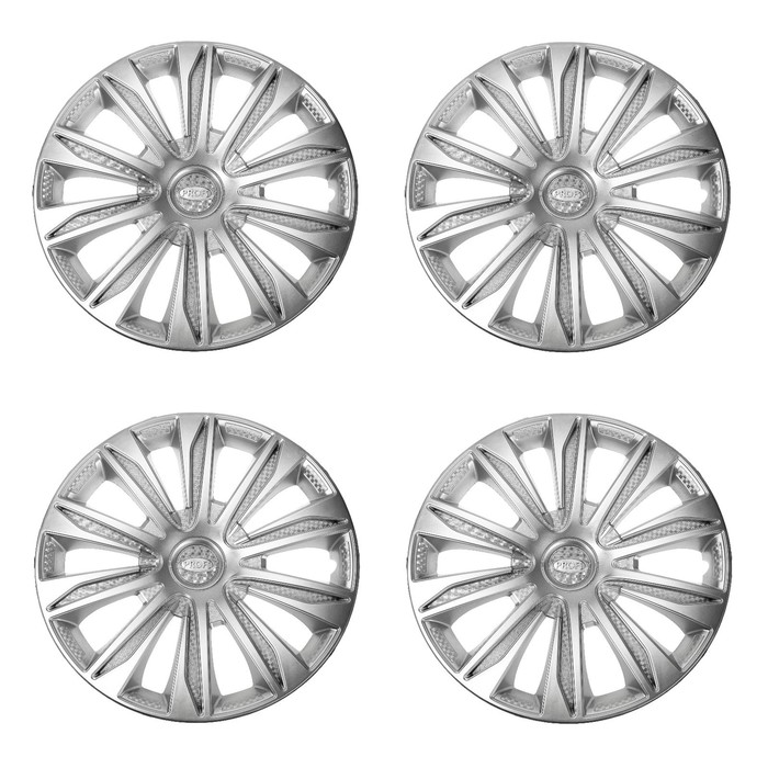 

Колпаки колесные R15 "PROFI", серебристый карбон, комплект 4 шт