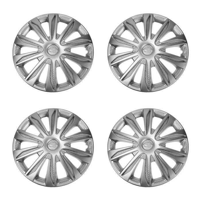 цена Колпаки колесные R16 PROFI, серебристый карбон, комплект 4 шт