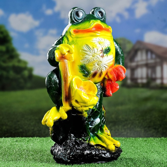фото Садовая фигура "лягушка с цветами" хорошие сувениры