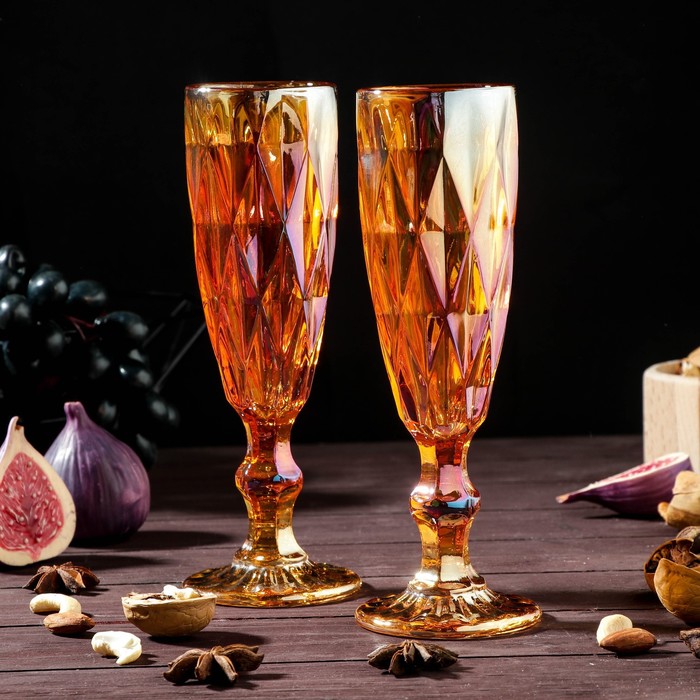 Набор бокалов из стекла для шампанского Magistro «Круиз», 160 мл, 7×20 см, 2 шт, цвет янтарный набор бокалов стеклянных для шампанского magistro круиз 160 мл 7×20 см 2 шт цвет зелёный