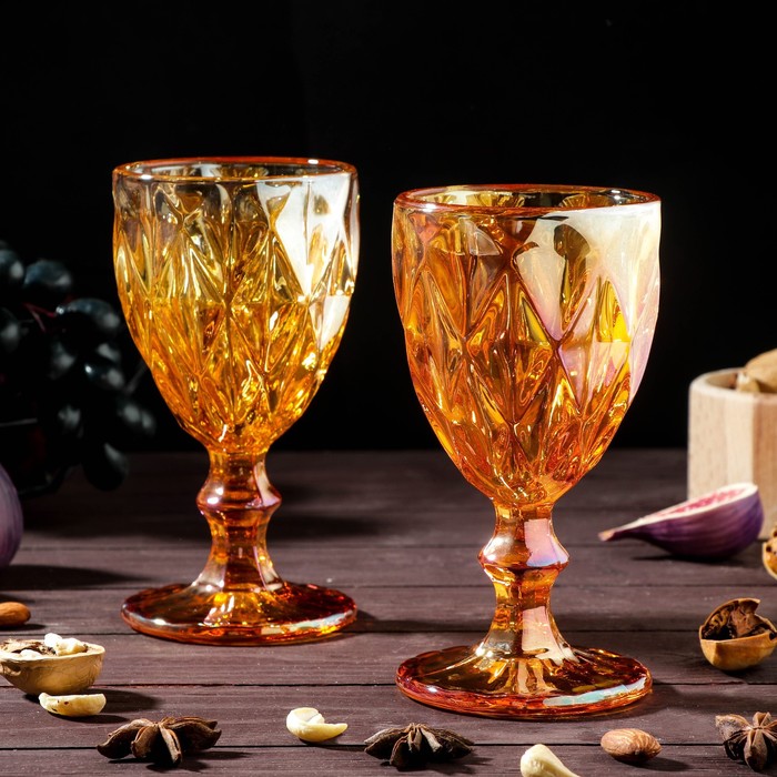Набор бокалов из стекла Magistro «Круиз», 250 мл, 2 шт, цвет янтарный набор бокалов стеклянных для шампанского magistro круиз 160 мл 7×20 см 2 шт цвет янтарный