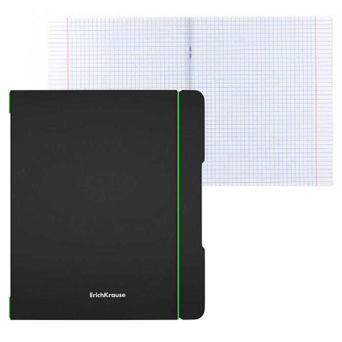 фото Тетрадь а5+, 96 листов в клетку erichkrause "folderbook accent" на резинке, сьемная черная пластиковая обложка, блок офсет, белизна 100%