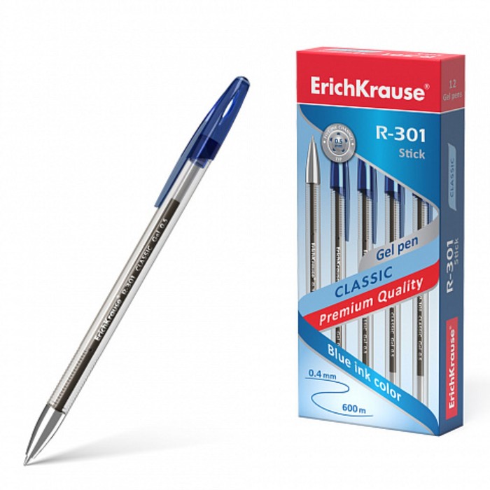 

Ручка гелевая ErichKrause R-301 Classic Gel Stick, чернила синие, узел 0.5 мм, длина линии письма 600 метров