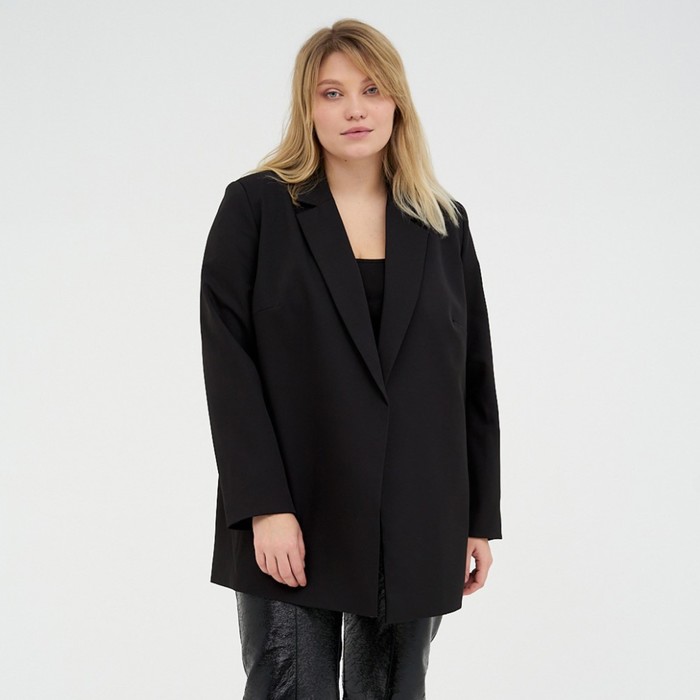 Пиджак женский с поясом MIST plus-size, размер 54, цвет чёрный