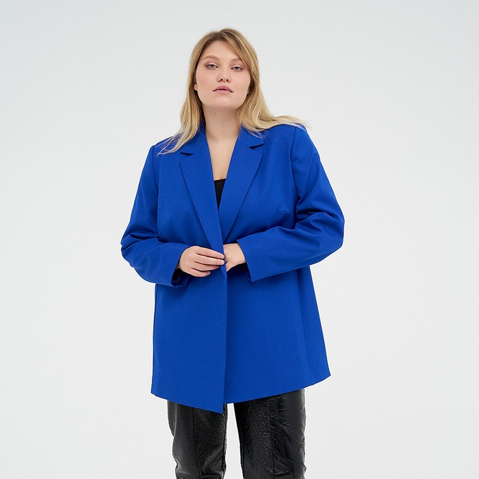 Пиджак женский с поясом MIST plus-size, размер 52, цвет синий пиджак женский с поясом mist plus size р 52 белый