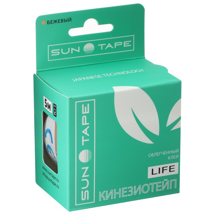 фото Кинезио тейп sun tape с облегченным клеем life 5м*5см бежевый