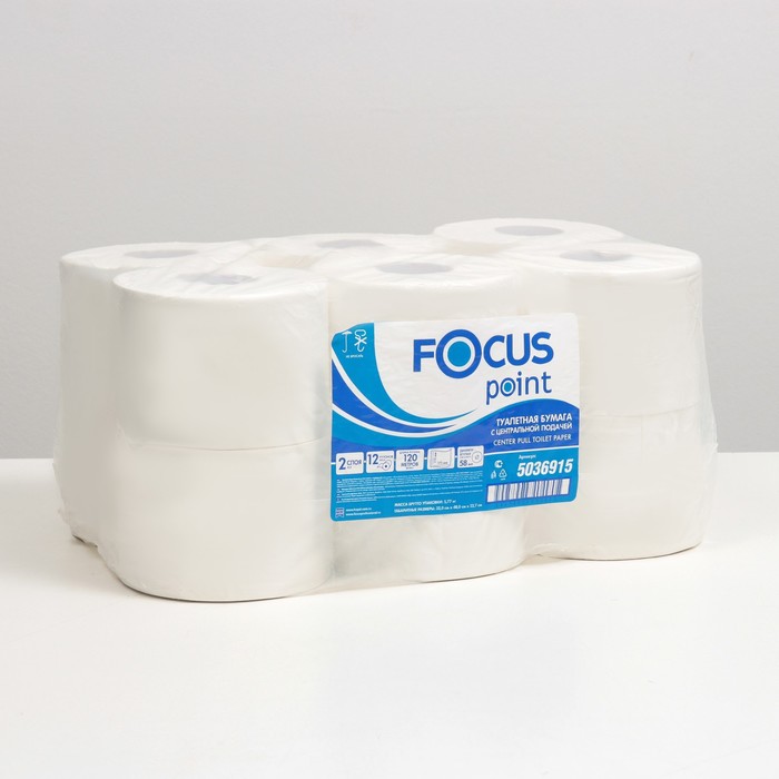 Туалетная бумага Focus Point с листовой подачей, 2 слоя, 12 шт. в упаковке