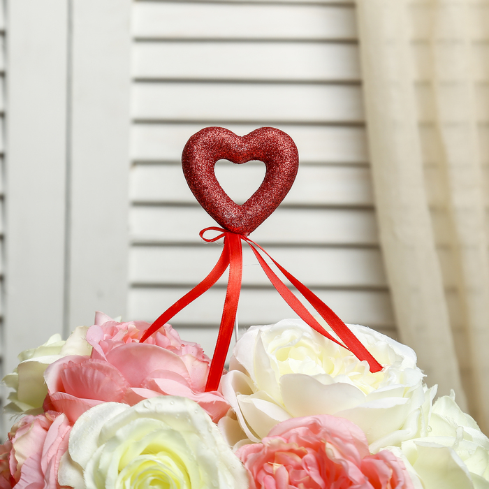 Сердце на палочке "Феерия чувств" (набор 6 шт), цвет красный