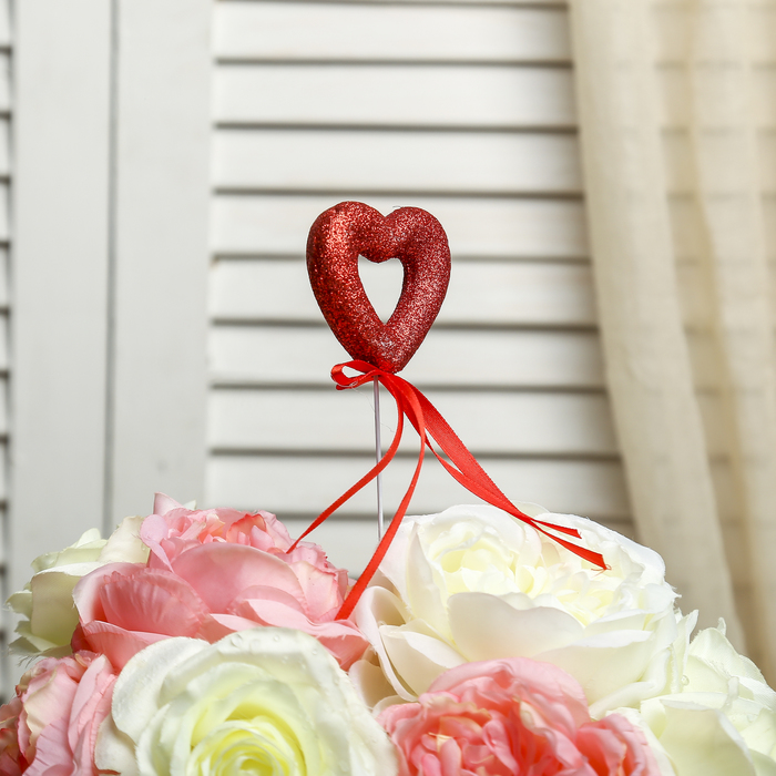 Сердце на палочке "Феерия чувств" (набор 6 шт), цвет красный