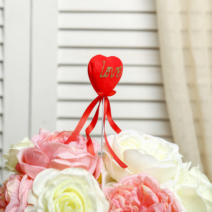 Сердце на палочке бархатное (набор 6 шт) "Love", цвет красный
