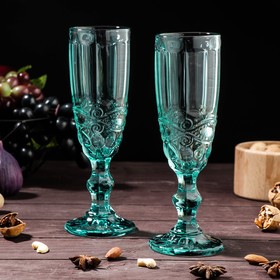 Набор бокалов из стекла для шампанского Magistro «Ла-Манш», 160 мл, 7×20 см, 2 шт, цвет бирюзовый