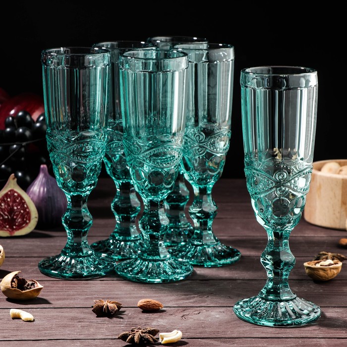 фото Набор бокалов для шампанского «ла-манш», 6 шт, 160 мл, 7×20 см, цвет бирюзовый magistro