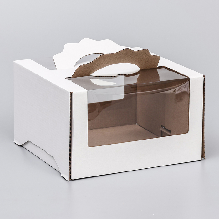 Коробка под торт 2 окна, с ручками, белая, 23 х 23 х14 см коробка под бенто торт крафтовая 23 х 23 х 7 см