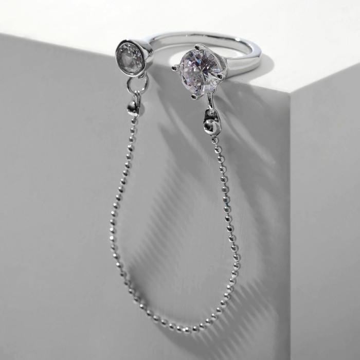 Кольцо "Богатство" с цепочкой, цвет белый в серебре