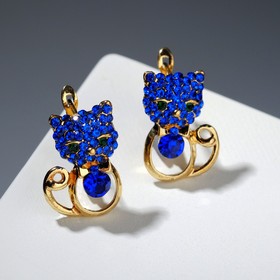 

Серьги со стразами "Тигр" с бантиком, цвет сине-зелёный в золоте