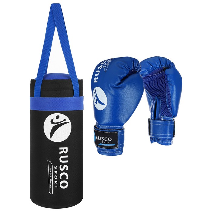 Набор боксёрский для начинающих RuscoSport: мешок, перчатки, 4 унции, цвет чёрный/синий