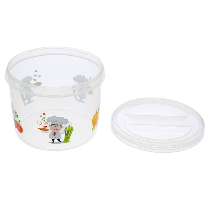 Контейнер пищевой 1,2 л круглый с завинчивающейся крышкой "Овощи", цвет МИКС