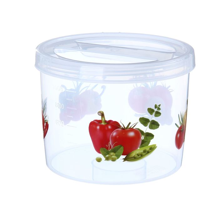 Контейнер пищевой 1,2 л круглый с завинчивающейся крышкой "Овощи", цвет МИКС