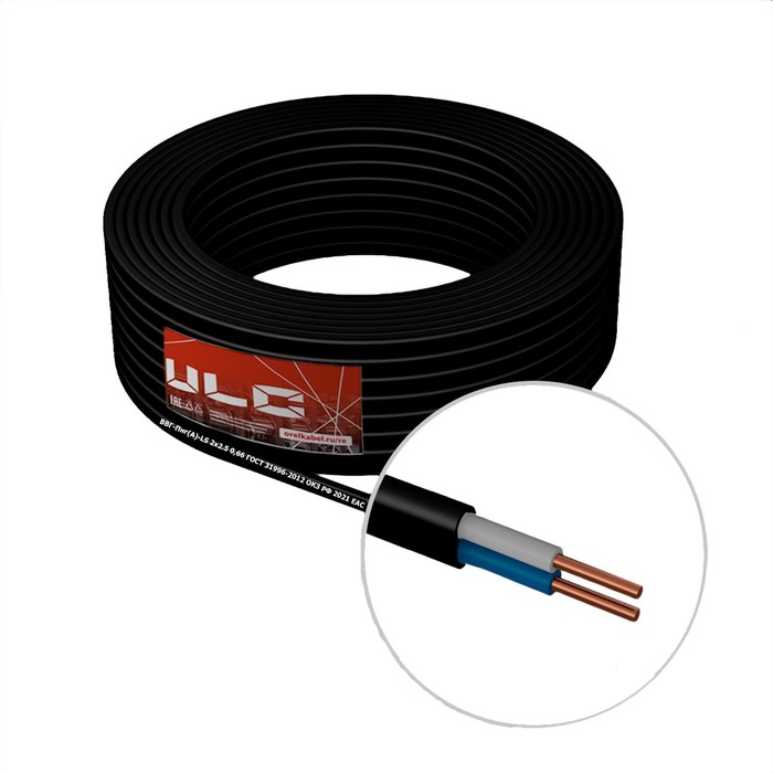 

Кабель "ULC" ВВГ-Пнг(A), сечение 2х2.5 мм2, 10 м, ГОСТ, чёрный