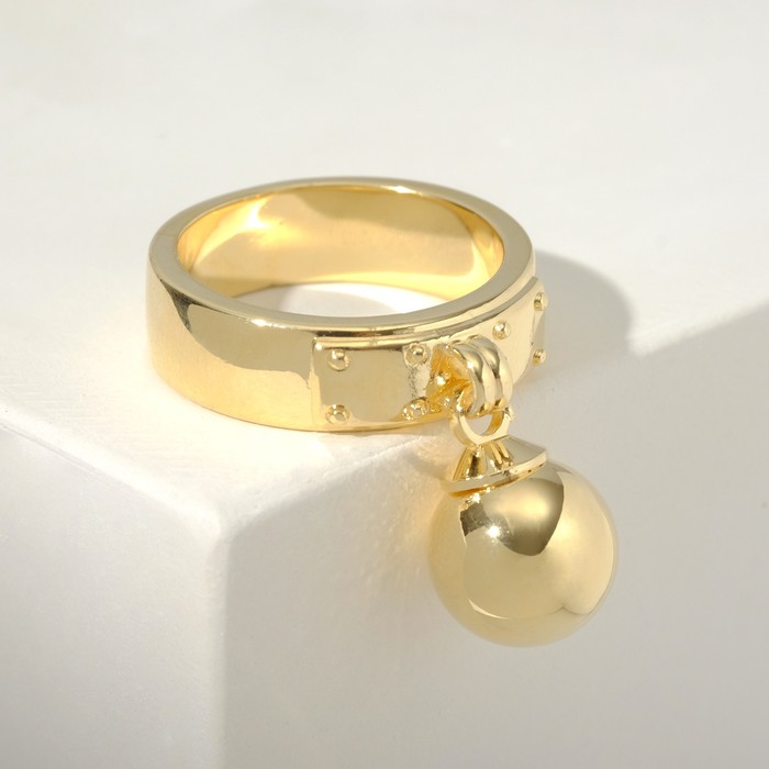 Кольцо "Брелок" бусина, цвет золото, 17 размер