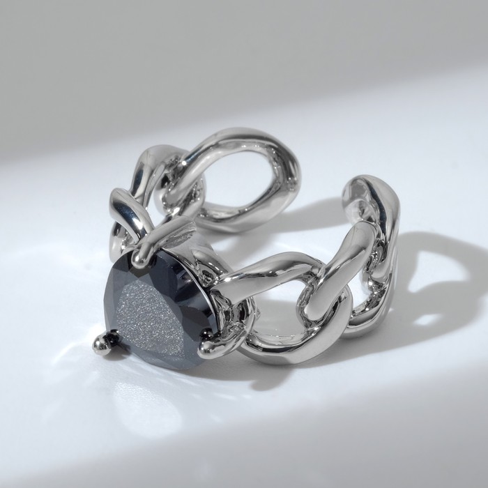 

Кольцо "Сердце" цепь, цвет чёрный в серебре, безразмерное